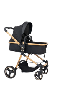 Galzerano Carrinho de Bebê Ivy, Preto e Dourado, com Cesto Moisés