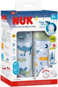 NUK Kit de Mamadeiras Anticólica Dia e Noite com Controle de Temperatura 300ml - Azul
