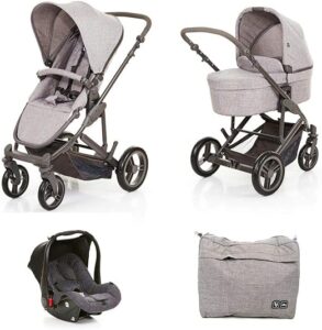 Kit Carrinho Moisés COMO 4 com Bebê Conforto + Bolsa Wover Gray (Det. Couro) - ABC Design